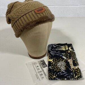 NWOT all-match fleece lined tan coloured hat and Anuevo NWT Multipurpose…​​